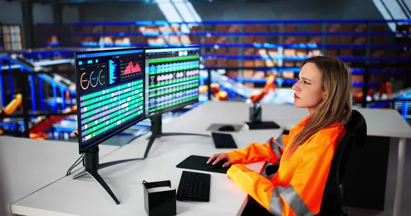 Yoğun Depo ve Ofis Ayarları Envanter Yöneticisi Kadın Lojistik Analisti.