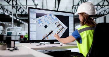 3B Modeli Kullanarak Yeni Fabrika için Mühendis Haritalama Makinesi Düzeni.