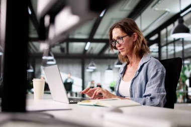 Öğrenme Danışmanı Online kurs giysisini sanal sınıfta giyer. Kadın kendi kendine çalışmanın keyfini çıkartıyor.