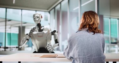 Teknoloji meraklısı Kadın Yapay Zeka İşe Alma Robotuyla Kod Çözme Testleri