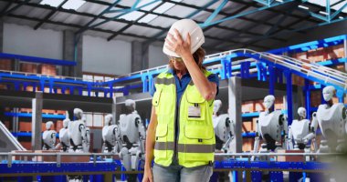 Mutsuz kadın yapay zekanın depoyu ele geçirmesini izliyor, insan işgücünün yerini alıyor..