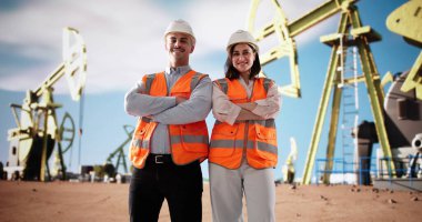 Petrol ve gaz sahasında mühendis, yakıt kaynakları için sondaj yapıyor..