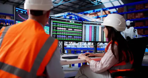 Depo Yöneticisi Masaüstü Bilgisayar Ekranında Ayrıntılı Çalışma Kalıpları.