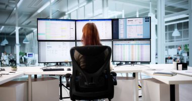 Kadın Muhasebeci Tıbbi Faturayı ve Denetlemeyi Yönetmek İçin Bilgisayarı Kullanır.