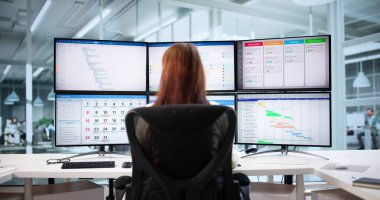 Kadın Proje Yöneticisi Masaüstü Yazılım Takviminde Zamanlama Düzenliyor