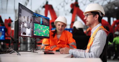 Mühendisler fabrikada elektrikli bir araba tasarlamak için teknolojiyi kullanıyorlar. Çeşitli Grup