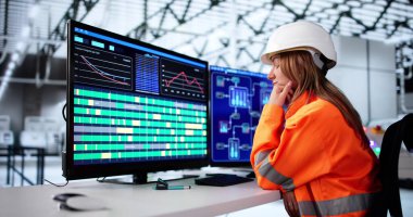 Hayal kırıklığına uğramış mühendis, fabrika bilgisayarında sorunlarla karşı karşıya..