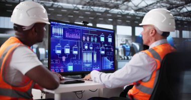 Gas Enerji Santrali 'nde SCADA Sistemi kullanan çeşitli sanayi işçileri grubu.