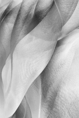 Beyaz ve siyah gri organza kumaş arkaplanını kapat