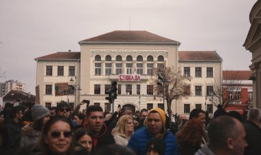 Cacak, Serbia - January 26, 2025: Protests in Serbia regarding the fall of a concrete canopy in Novi Sad where 15 people died. Citizens demand that the authorities take responsibility and punish those responsible for that event. clipart