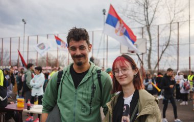 Ljig, Sırbistan - 12 Mart 2025: Cacak 'tan Belgrad' a öğrenci yürüyüşü. Ljig 'den Lazarevac' a üçüncü aşama..