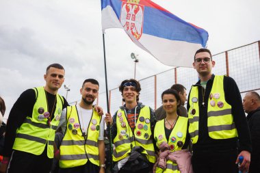 Ljig, Sırbistan - 12 Mart 2025: Cacak 'tan Belgrad' a öğrenci yürüyüşü. Ljig 'den Lazarevac' a üçüncü aşama..