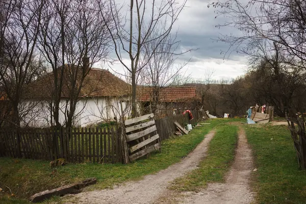 Sırbistan 'ın orta kesiminde bahar başlarında eski bir kırsal ev.