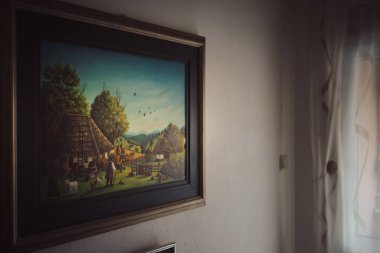 Cacak, Sırbistan - 28 Mart 2025: Ressam Lidija Jeliç 'in resmi, 21. yüzyılın başında Sırbistan' da naif bir tablo.