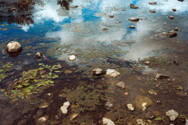 Nehir kıyısındaki su manzarası, yüzey detayları, soyut kompozisyon.