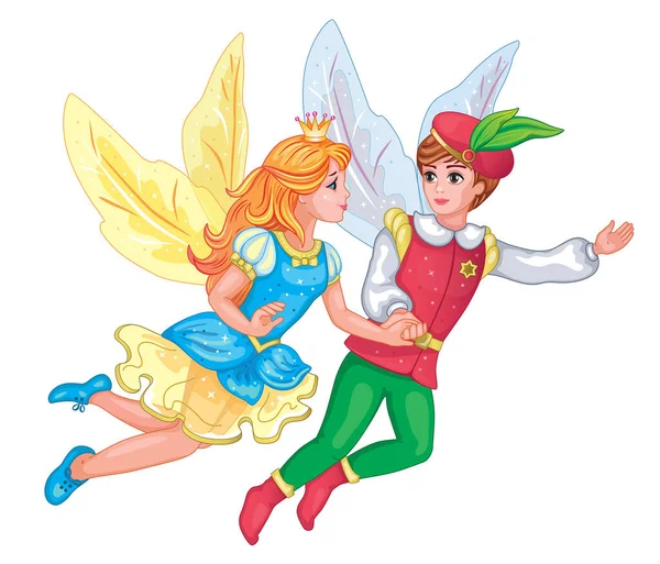 Beautiful Elf Princess Prince Set Magic Characters Children Book Illustration — 图库矢量图片#