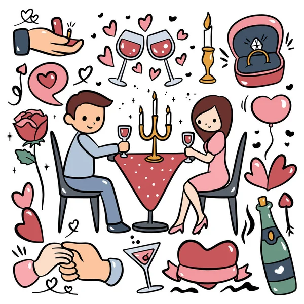 Romantic Couple Love Valentine Day Hand Drawn Vector Illustration — Stock Vector