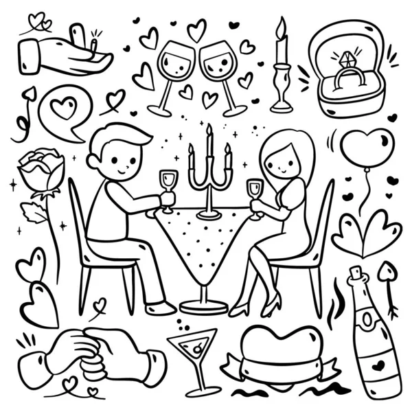 Romantic Couple Love Doodle Style Vector Illustration — Stock Vector