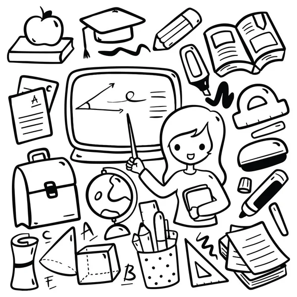 Scuola Istruzione Doodles Vettoriale Illustrazione — Vettoriale Stock