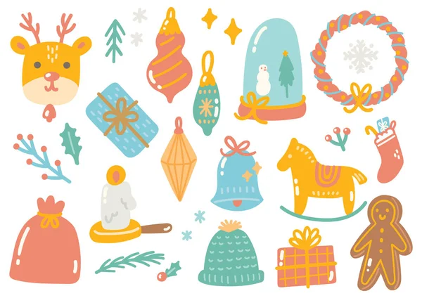 Navidad Año Nuevo Iconos Conjunto Vector Ilustración — Vector de stock
