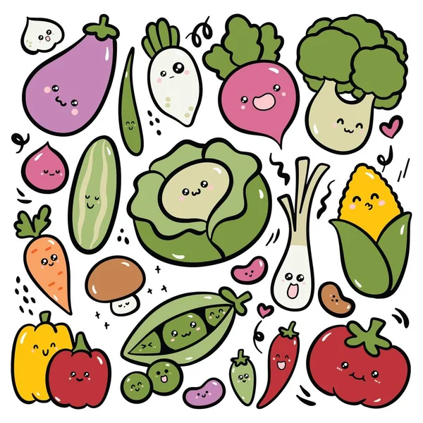 矢量无缝图案 带有手工绘制的卡通蔬菜字符 — 图库矢量图片