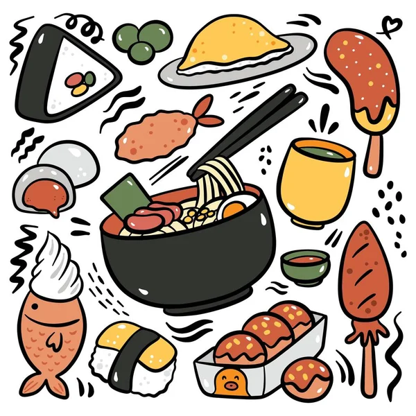 日本食品集在白色背景下分离 — 图库矢量图片