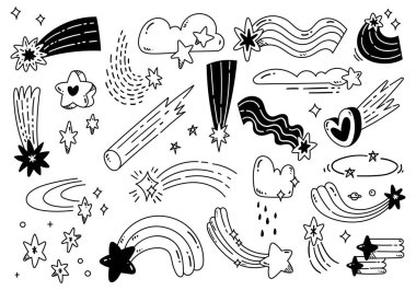 seamless pattern with black and white stars on a white background, doodle style, hand-drawn