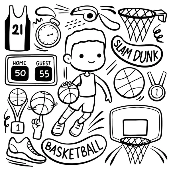 Doodle Style Cartoon Basketball Player Equipment - Stok Vektor