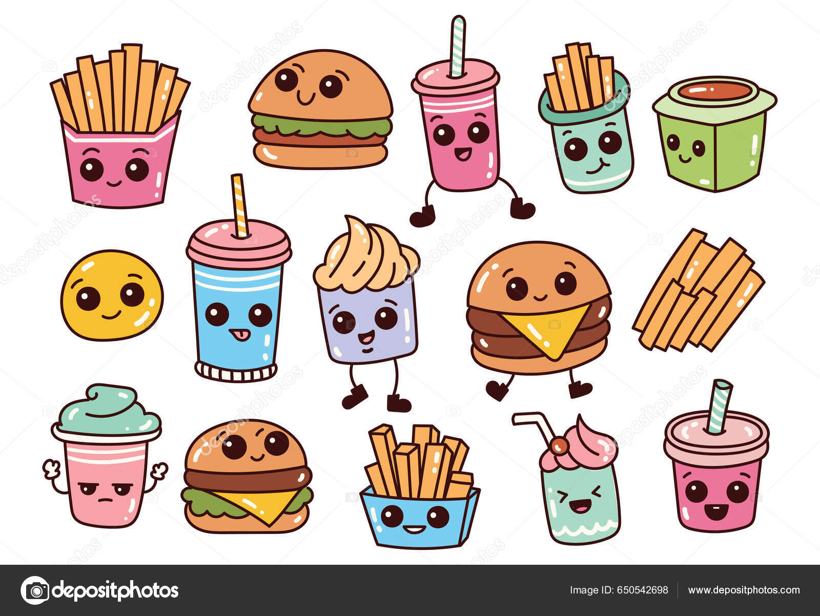 Vecteur Stock Cute kawaii junk food drawing illustration