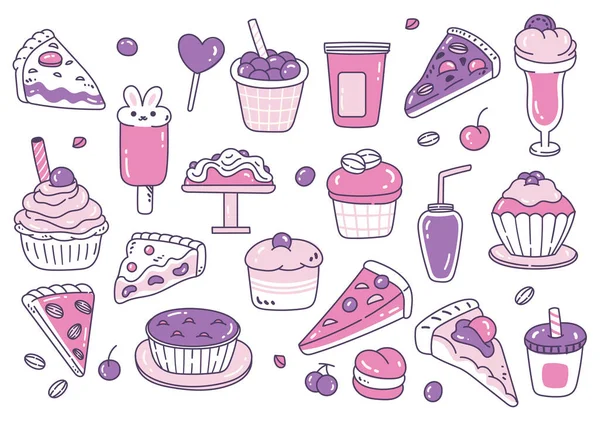 Set Von Handgezeichneten Desserts Doodle Design Elemente — Stockvektor