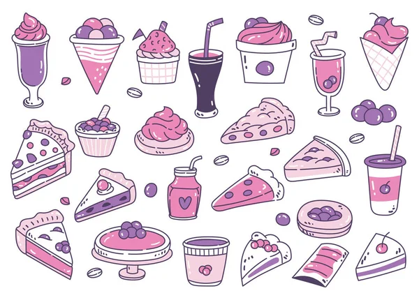 Set Van Met Hand Getrokken Desserts Doodle Design Elementen — Stockvector