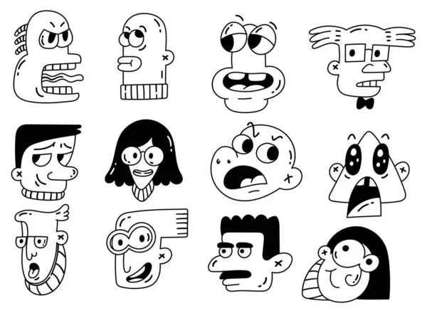 Set Retro Cartoon Heads Expressions — Stock Vector