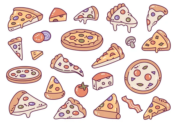 Iconos Garabatos Pizza Dibujado Mano — Vector de stock