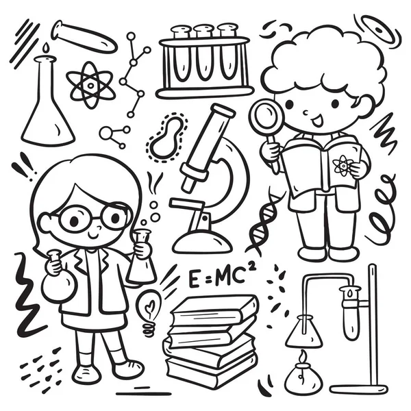 Ručně Kreslené Karikatury Vědec Laboratorní Věci — Stockový vektor