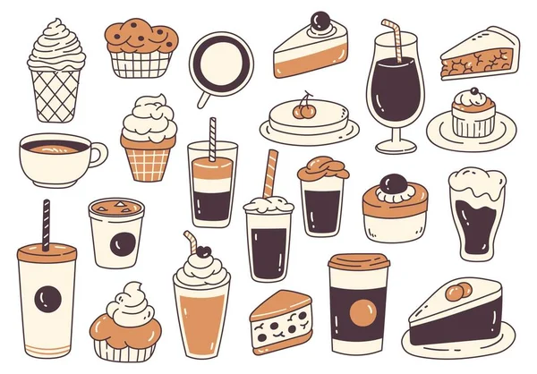 Vectorillustratie Set Van Verschillende Soorten Desserts Koffie — Stockvector