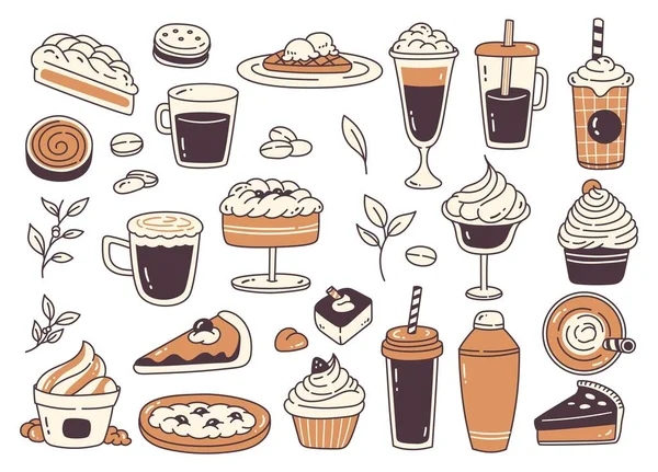 矢量图解 一套不同类型的甜点和咖啡 — 图库矢量图片