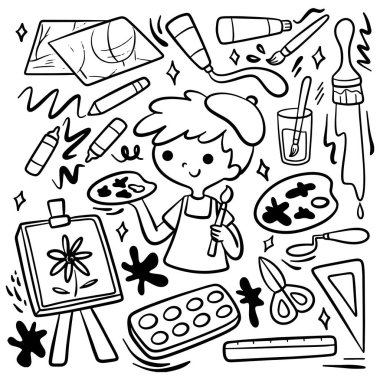 hand drawn painting artist doodle line art clipart