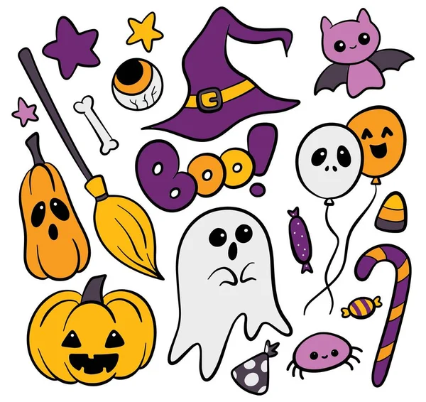 Elementi Design Disegnati Mano Cartone Animato Halloween — Vettoriale Stock