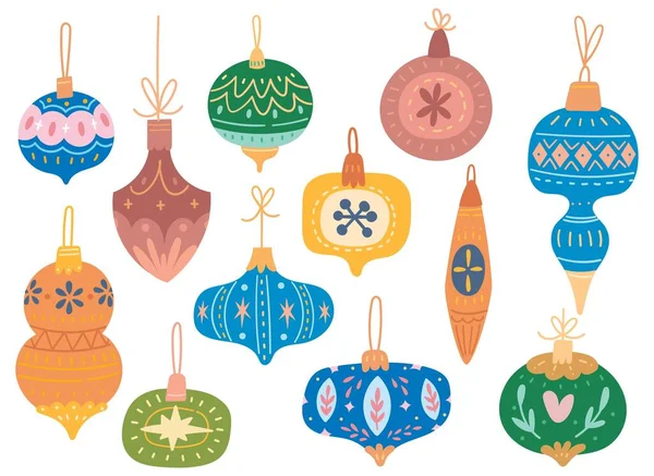 Noel Baloları Vektör Illüstrasyonu Yeni Yıl Dekorasyonu Düz Stil — Stok Vektör