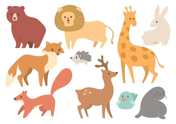Set Cartoon Animals Flat Style Illustration — Stock Vector