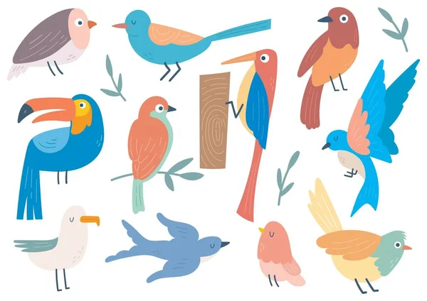 stock vector set of birds in flat style illustration