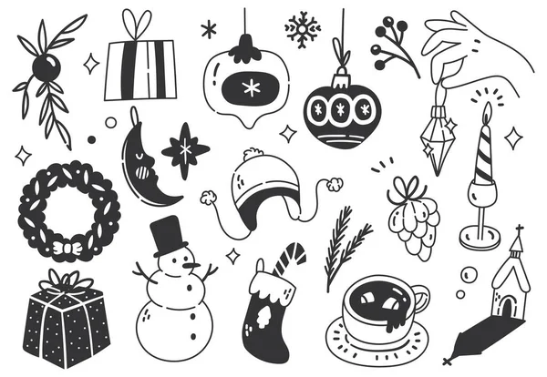 轻柔的圣诞涂鸦线艺术 — 图库矢量图片