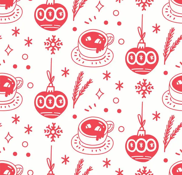 Vintage Christmas Doodle Seamless Background — Stock Vector