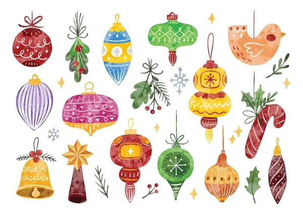 Set Christmas Ornament Watercolor Style Vector Illustration — Stock Vector