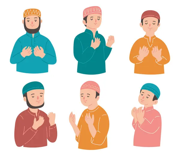 穆斯林男子祈祷 平面插图 — 图库矢量图片