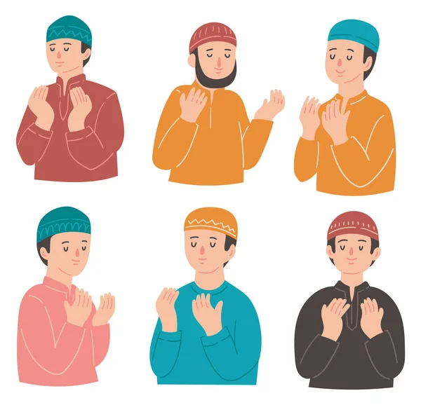 Muslimský Muž Modlí Plochý Styl Ilustrace — Stockový vektor