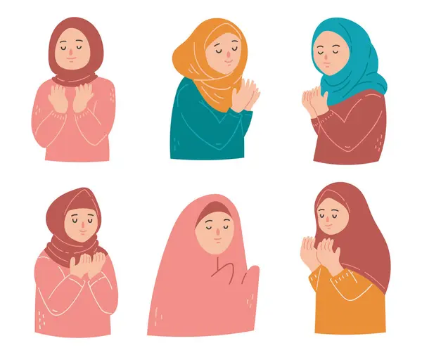 Muzułmanka Modląca Się Płaski Styl Ilustracji — Wektor stockowy