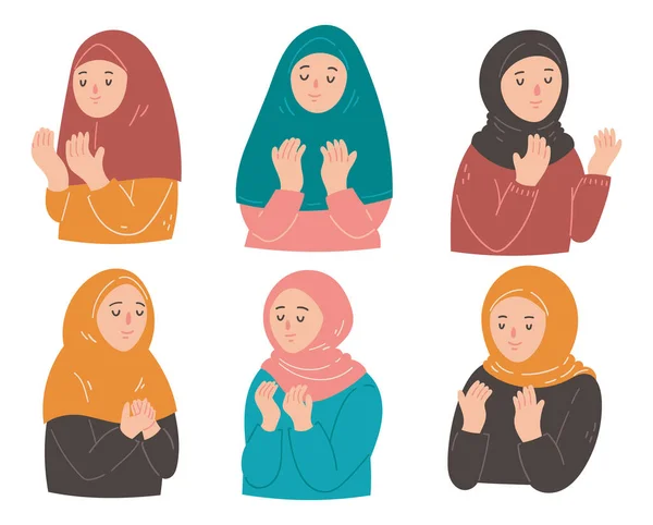 Donna Musulmana Che Prega Illustrazione Stile Piatto — Vettoriale Stock