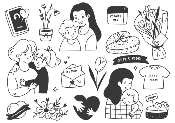 手描きのお母さんの日のお祝いの落書きコンセプトラインアートイラスト — ストックベクタ