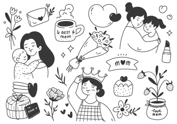 Hand Drawn Mother Day Celebration Doodle Concept Line Art Illustration — Stock Vector